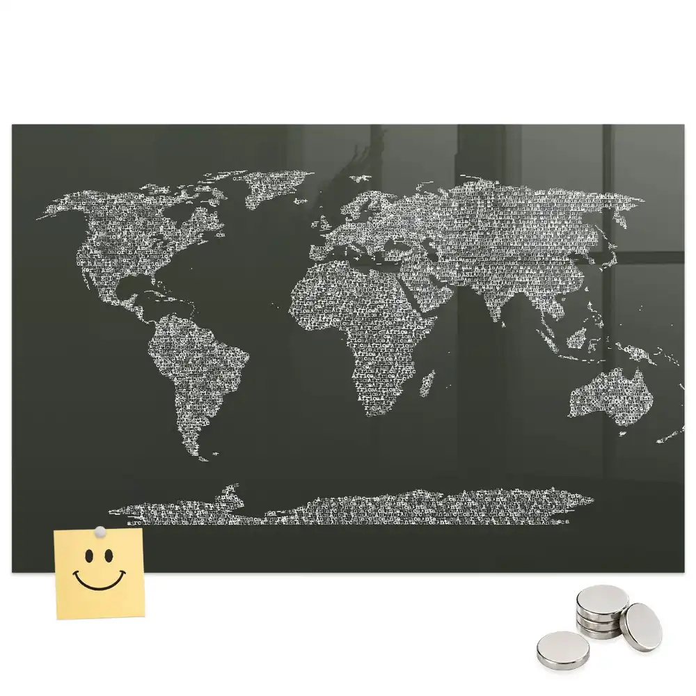 Tableau magnétique avec magnets de la division géographique du monde