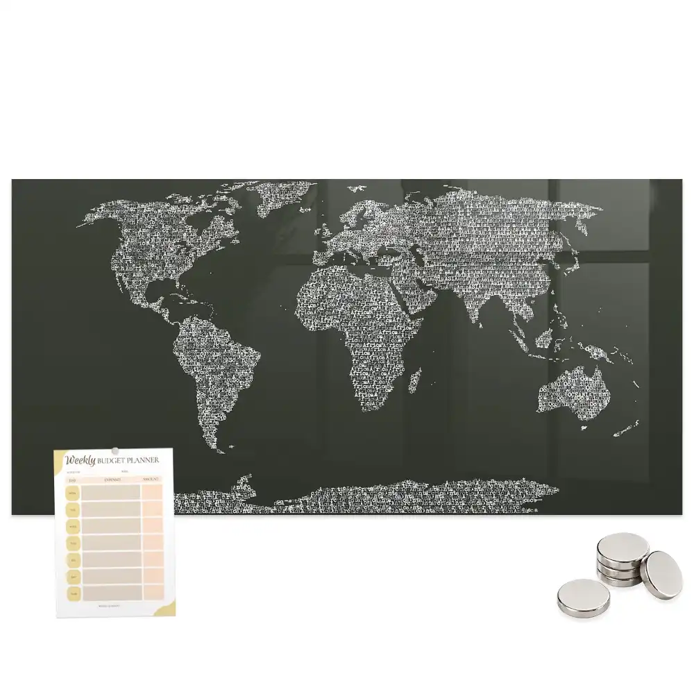 Tableau magnétique avec magnets de la division géographique du monde