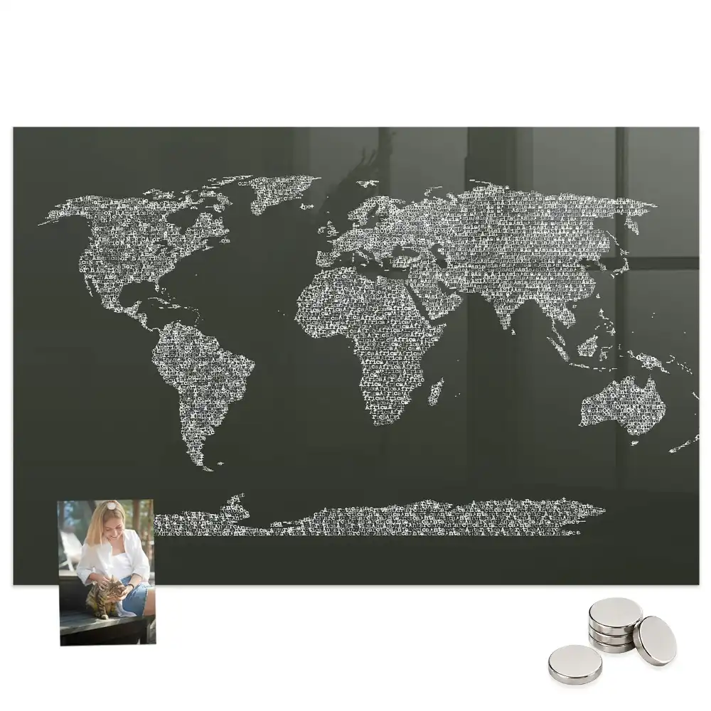 Tableau magnétique avec magnets de la division géographique du monde