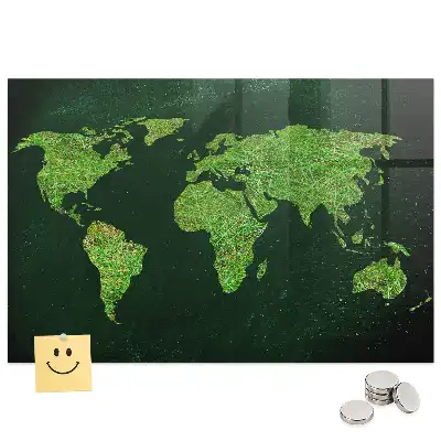 Tableau magnétique en verre motif carte du monde verte
