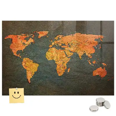 Tableau magnétique en verre motif atlas mondial