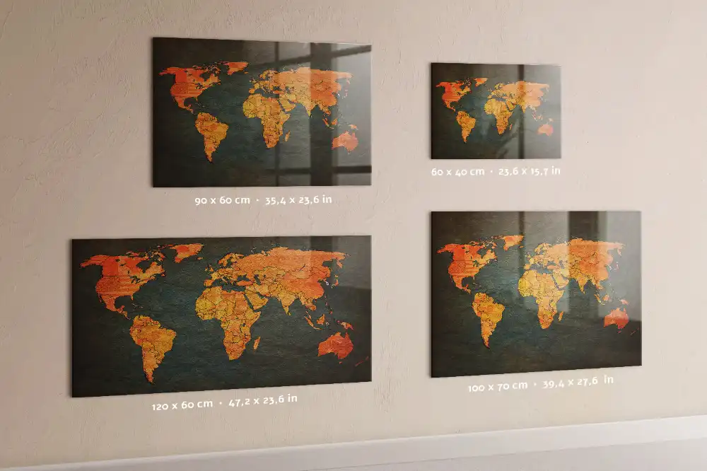 Tableau magnétique en verre motif atlas mondial