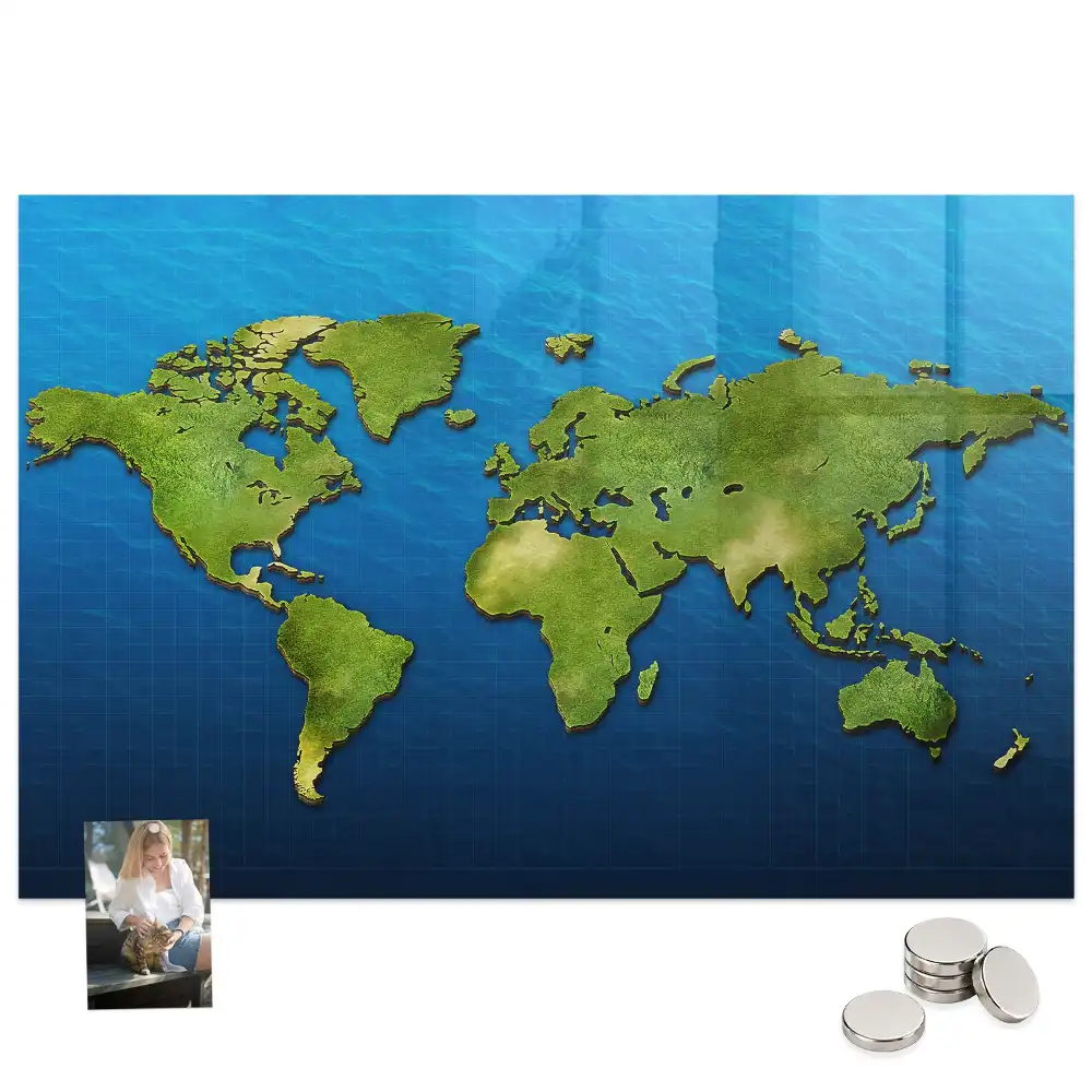 Tableau magnétique en verre motif mappemonde atlas