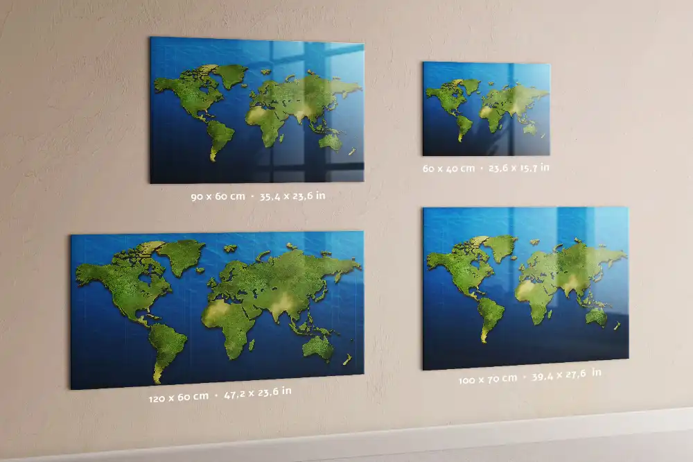 Tableau magnétique en verre motif mappemonde atlas