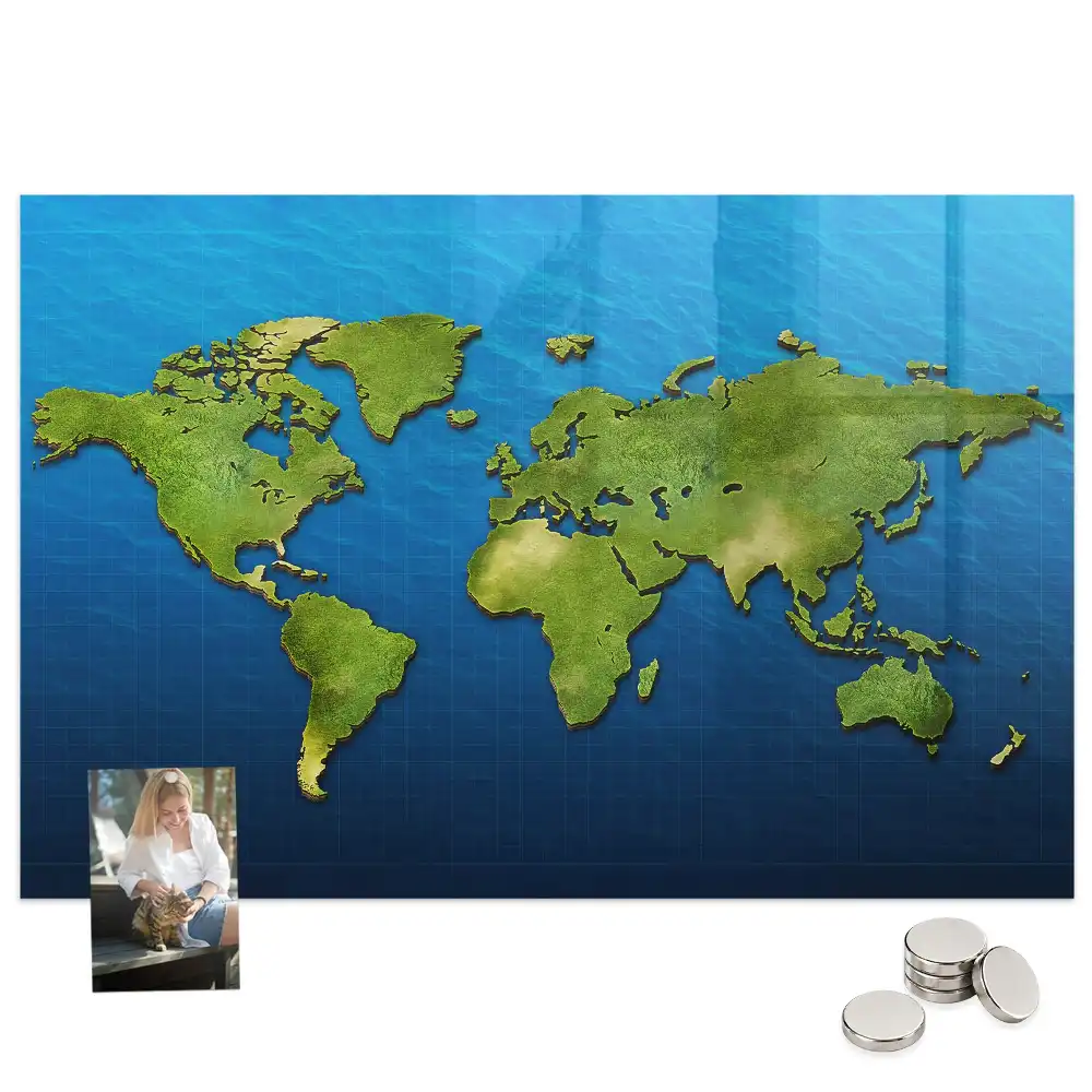 Tableau magnétique en verre motif mappemonde atlas