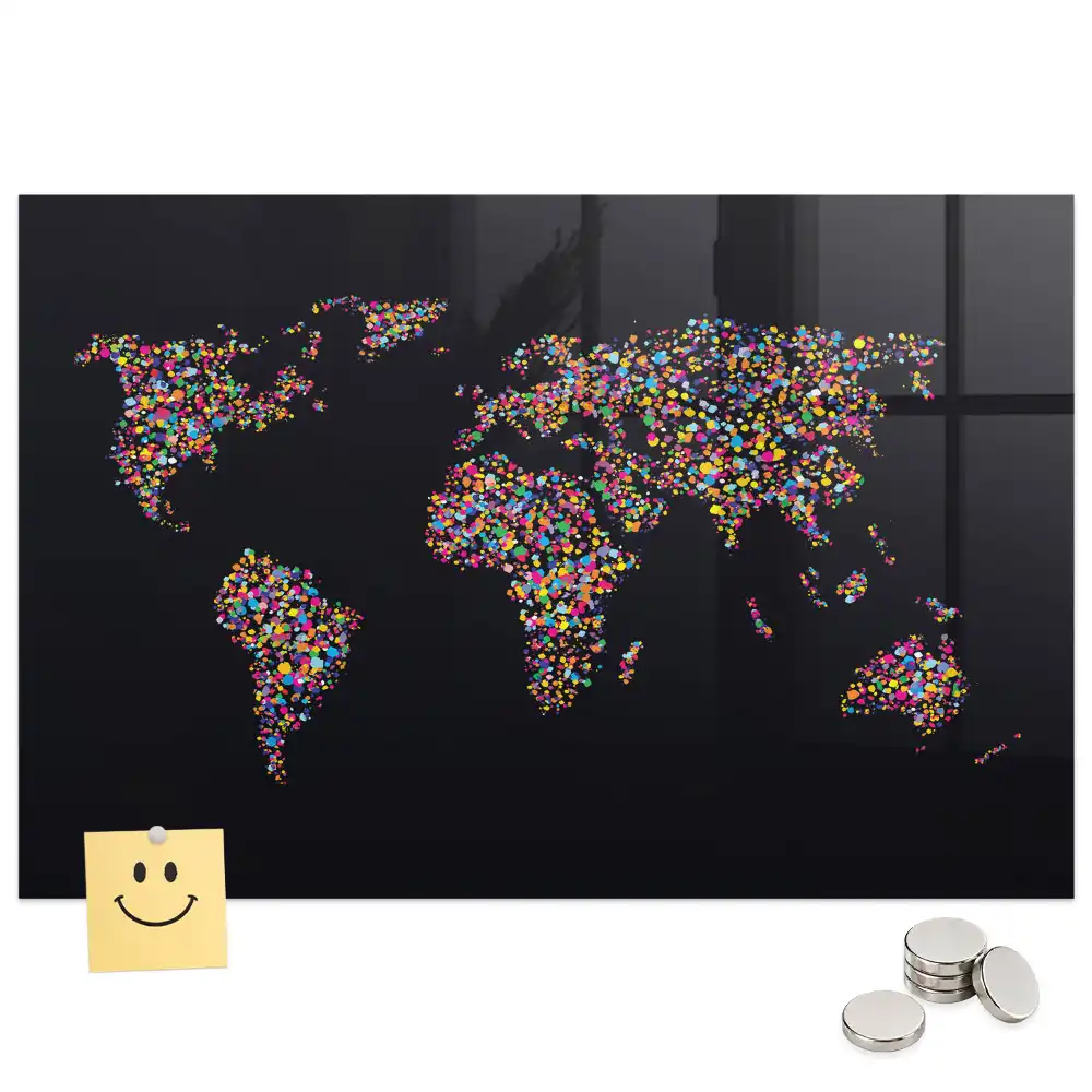Tableau aimanté décoratif motif carte du monde en points