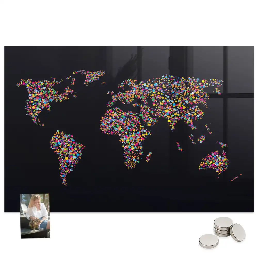 Tableau aimanté décoratif motif carte du monde en points