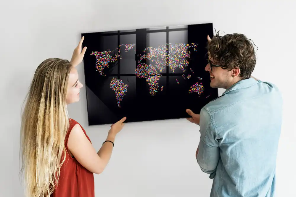 Tableau aimanté décoratif motif carte du monde en points