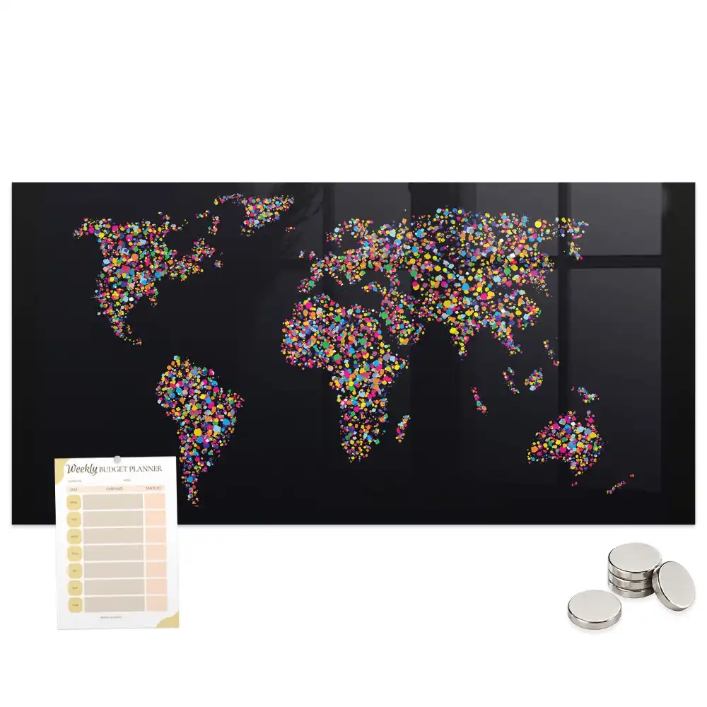 Tableau aimanté décoratif motif carte du monde en points