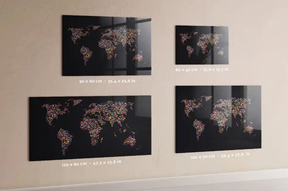 Tableau aimanté décoratif motif carte du monde en points