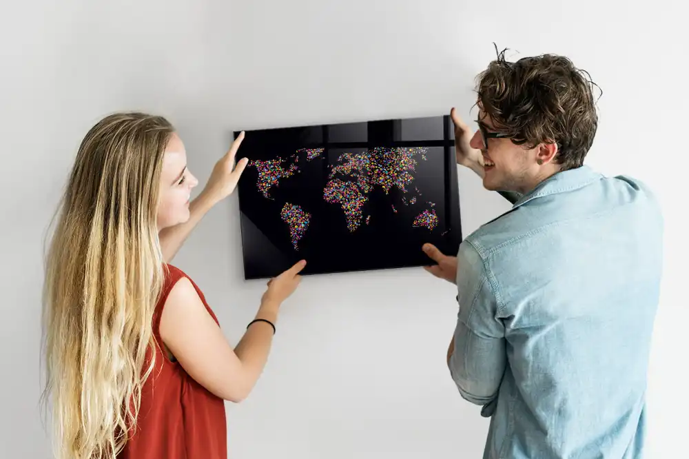 Tableau aimanté décoratif motif carte du monde en points