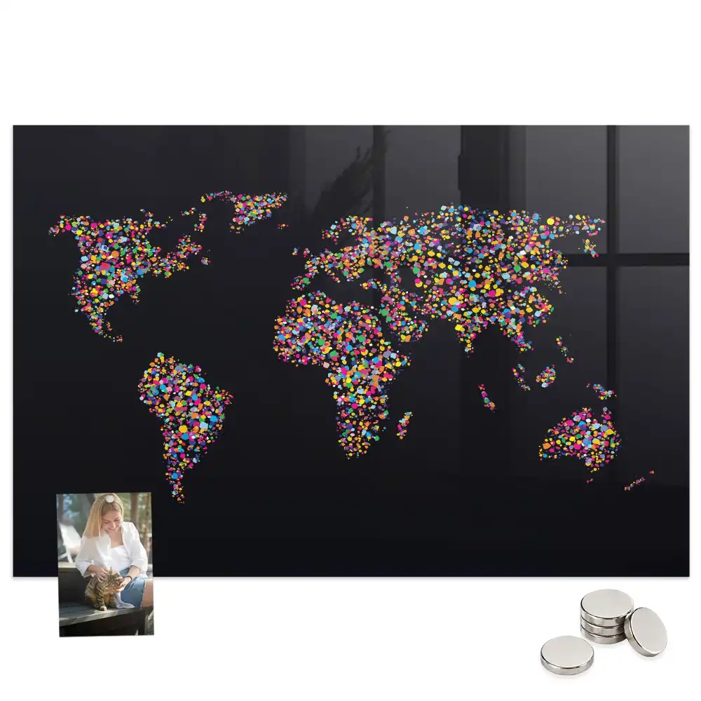 Tableau aimanté décoratif motif carte du monde en points