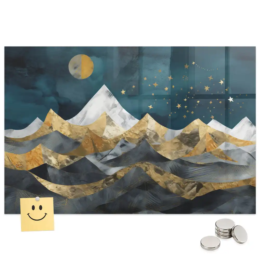 Tableau magnétique en verre avec motif de sommets montagneux la nuit