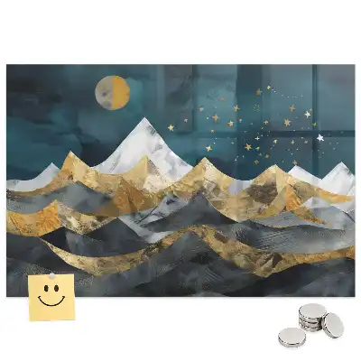 Tableau magnétique en verre avec motif de sommets montagneux la nuit