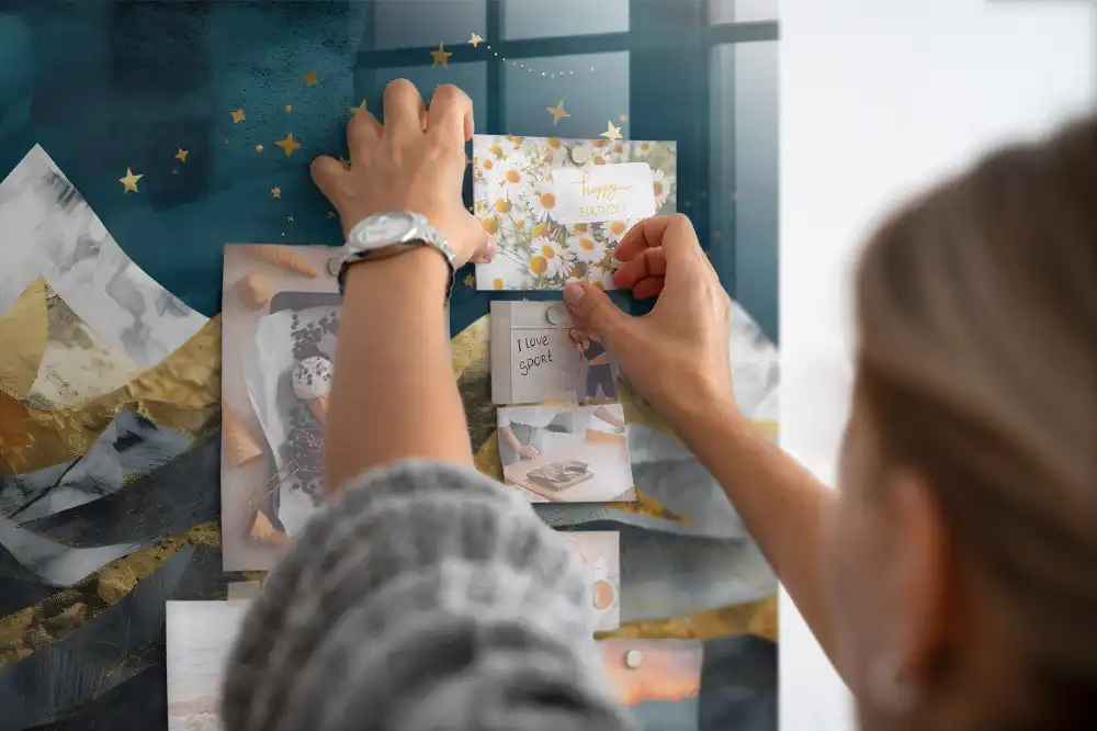 Tableau magnétique en verre avec motif de sommets montagneux la nuit