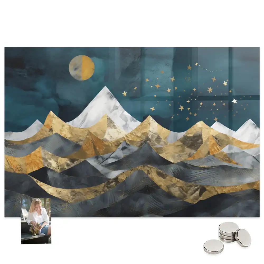 Tableau magnétique en verre avec motif de sommets montagneux la nuit