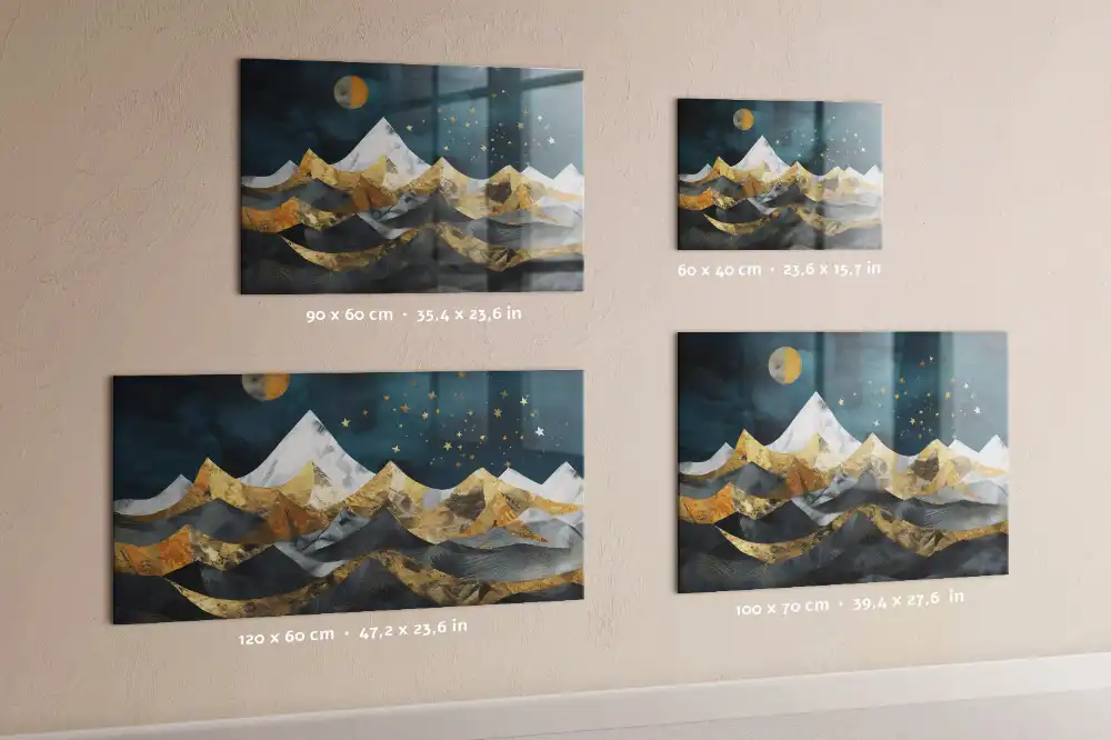 Tableau magnétique en verre avec motif de sommets montagneux la nuit