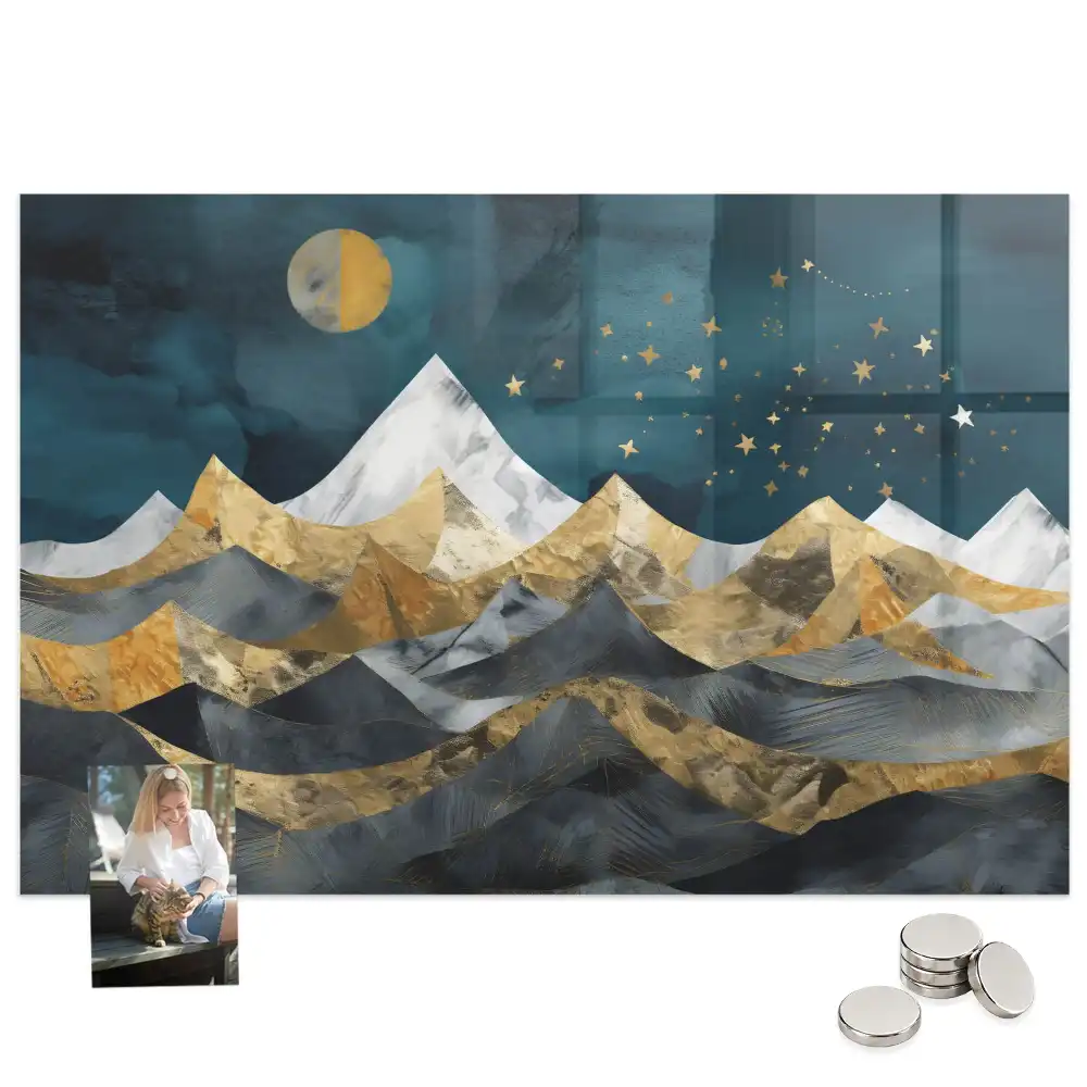 Tableau magnétique en verre avec motif de sommets montagneux la nuit