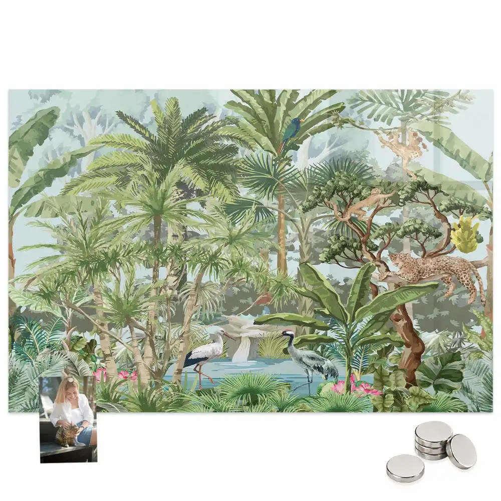 Tableau magnétique en verre motif jungle tropicale