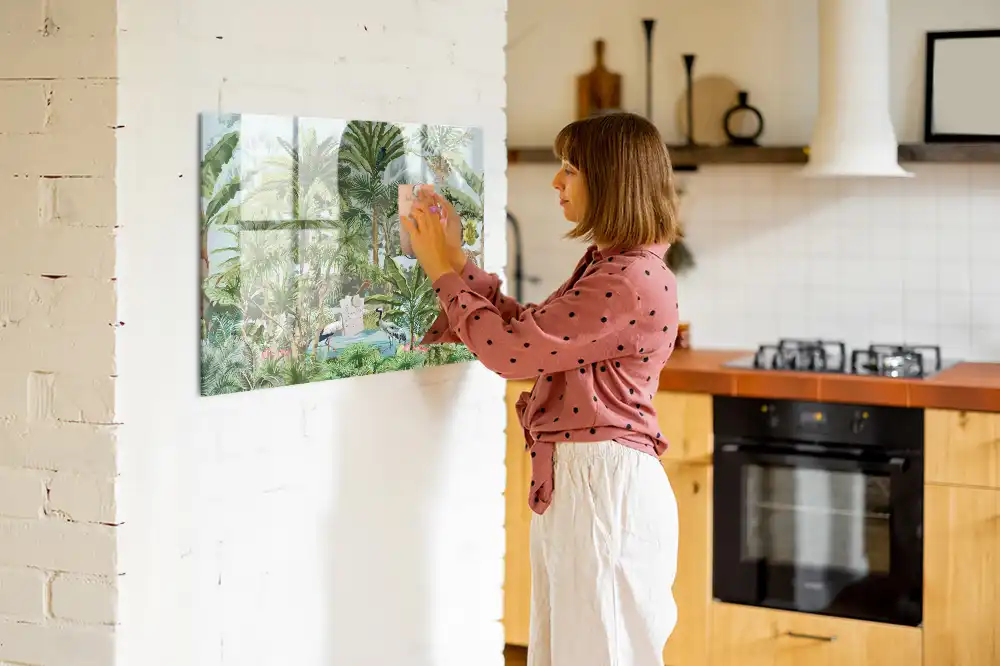 Tableau magnétique en verre motif jungle tropicale