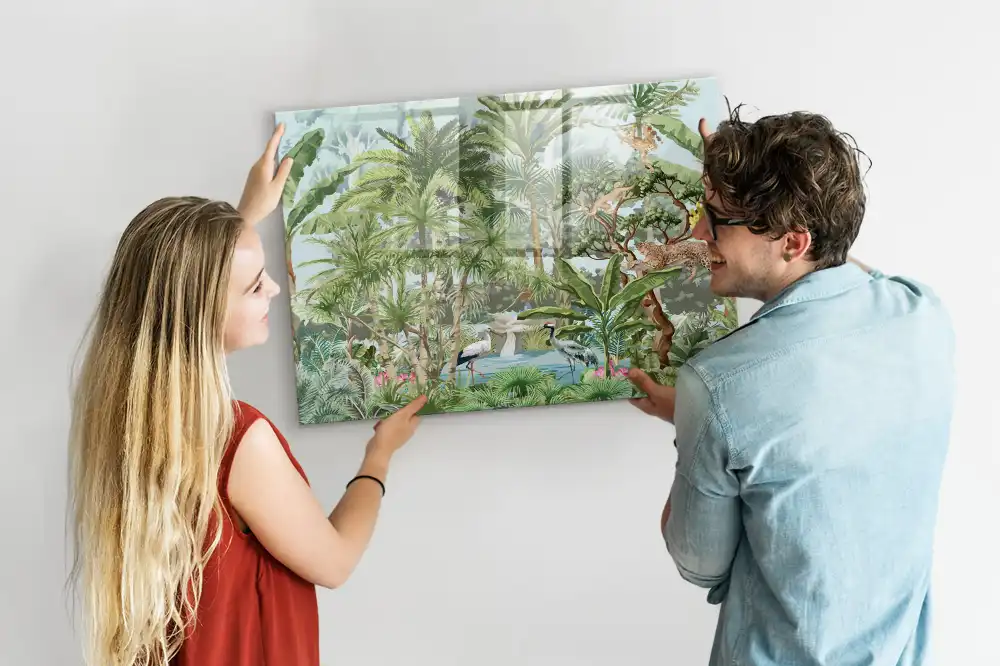 Tableau magnétique en verre motif jungle tropicale