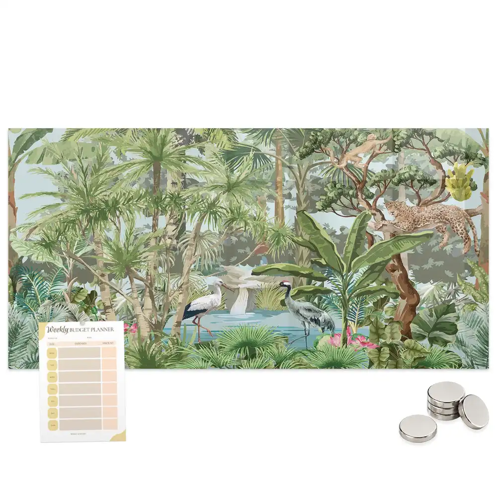 Tableau magnétique en verre motif jungle tropicale