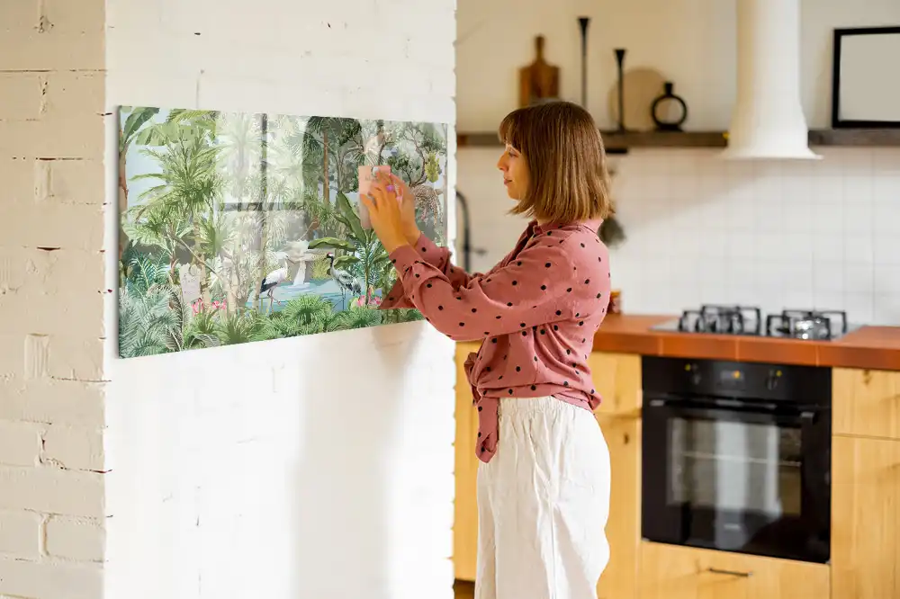 Tableau magnétique en verre motif jungle tropicale