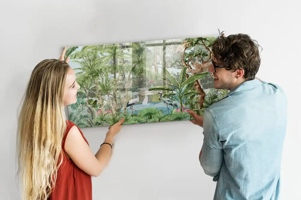 Tableau magnétique en verre motif jungle tropicale
