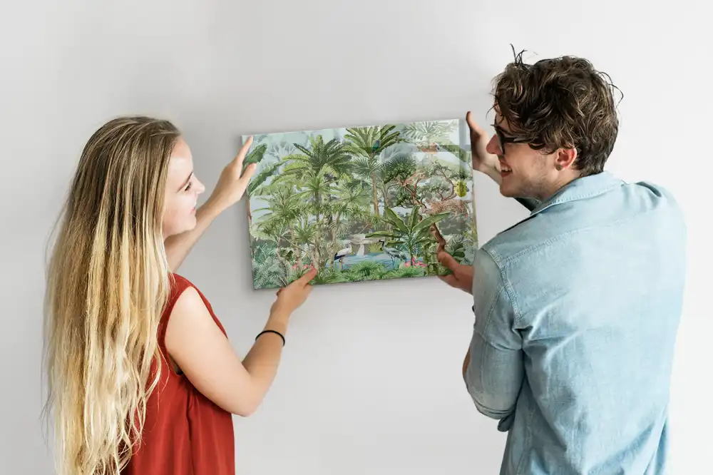 Tableau magnétique en verre motif jungle tropicale