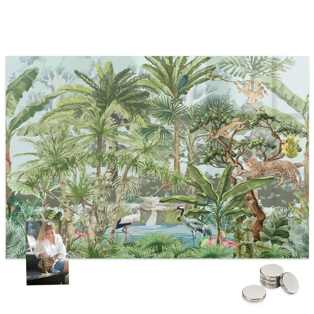 Tableau magnétique en verre motif jungle tropicale
