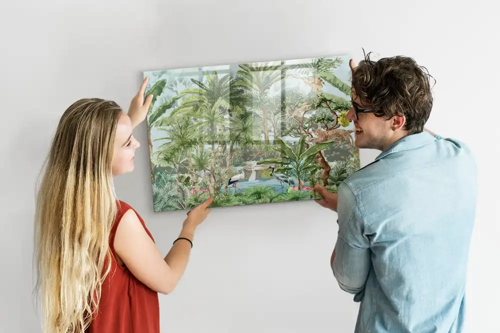 Tableau magnétique en verre motif jungle tropicale