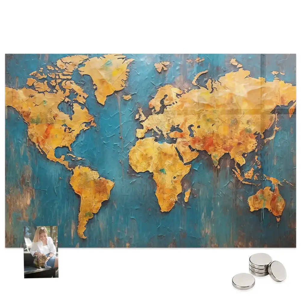 Tableau mural magnétique décoratif en forme de carte du monde