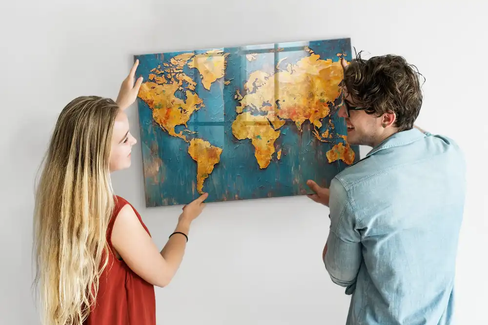 Tableau mural magnétique décoratif en forme de carte du monde