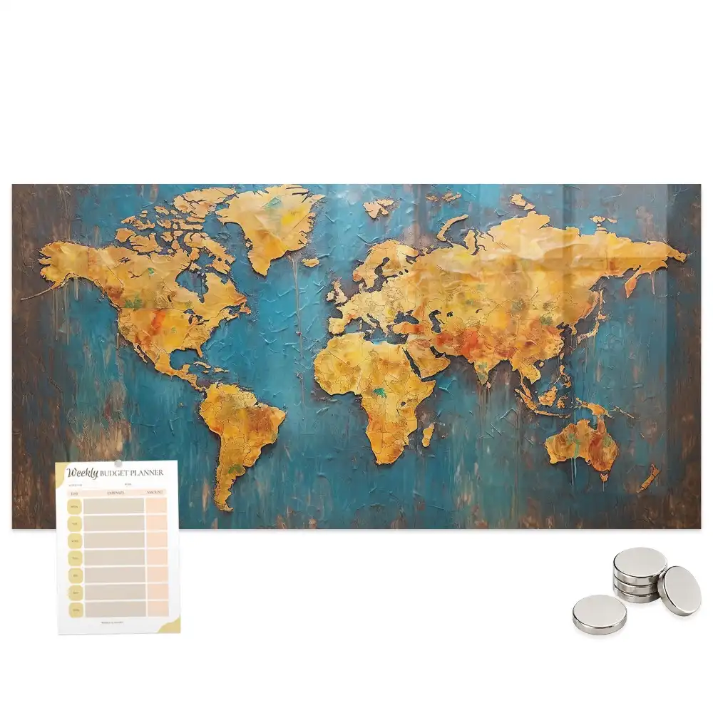 Tableau mural magnétique décoratif en forme de carte du monde