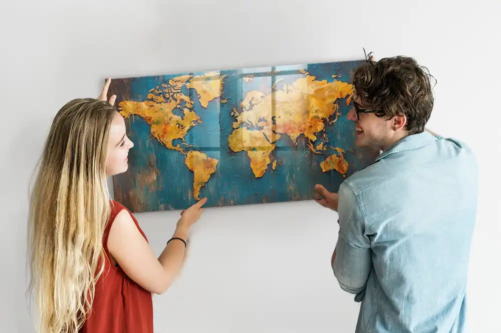 Tableau mural magnétique décoratif en forme de carte du monde