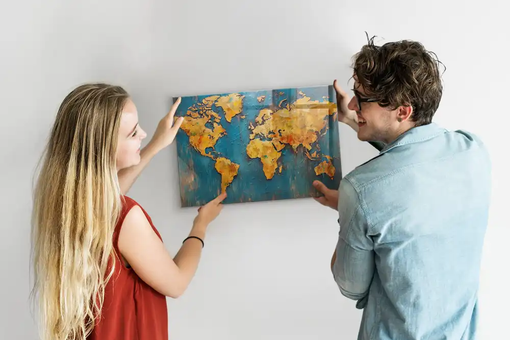 Tableau mural magnétique décoratif en forme de carte du monde