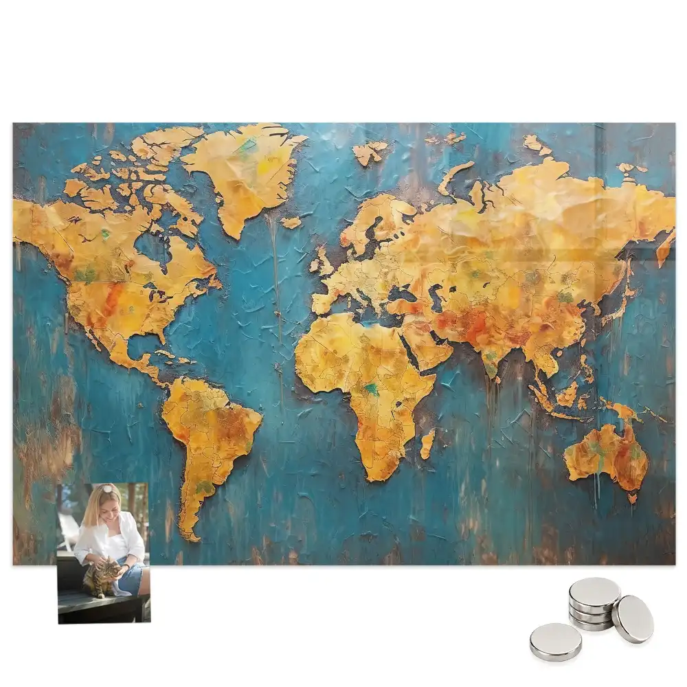 Tableau mural magnétique décoratif en forme de carte du monde