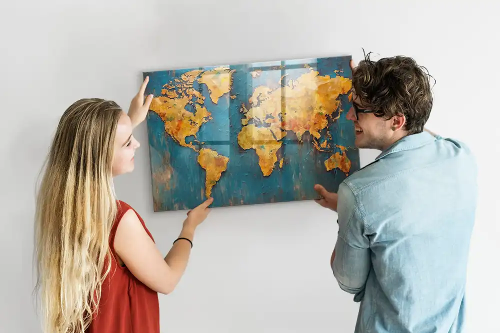 Tableau mural magnétique décoratif en forme de carte du monde
