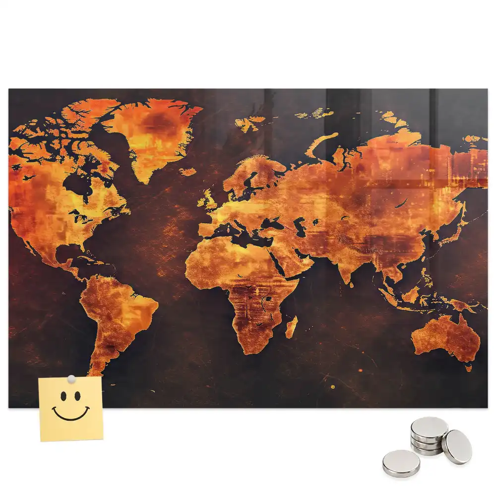 Tableau magnétique en verre avec carte du monde