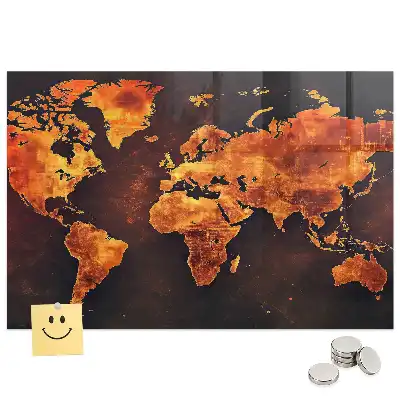Tableau magnétique en verre avec carte du monde