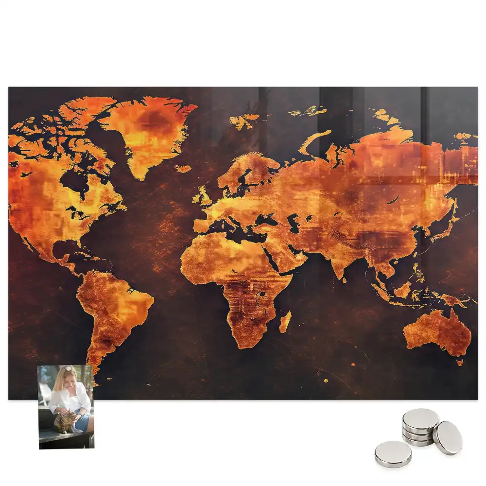Tableau magnétique en verre avec carte du monde
