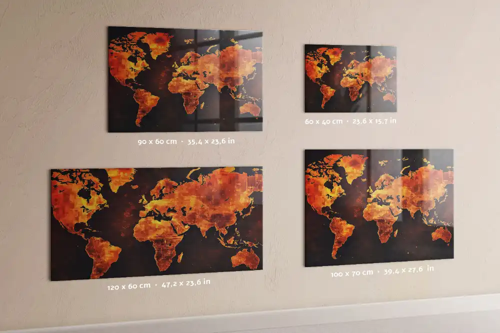 Tableau magnétique en verre avec carte du monde