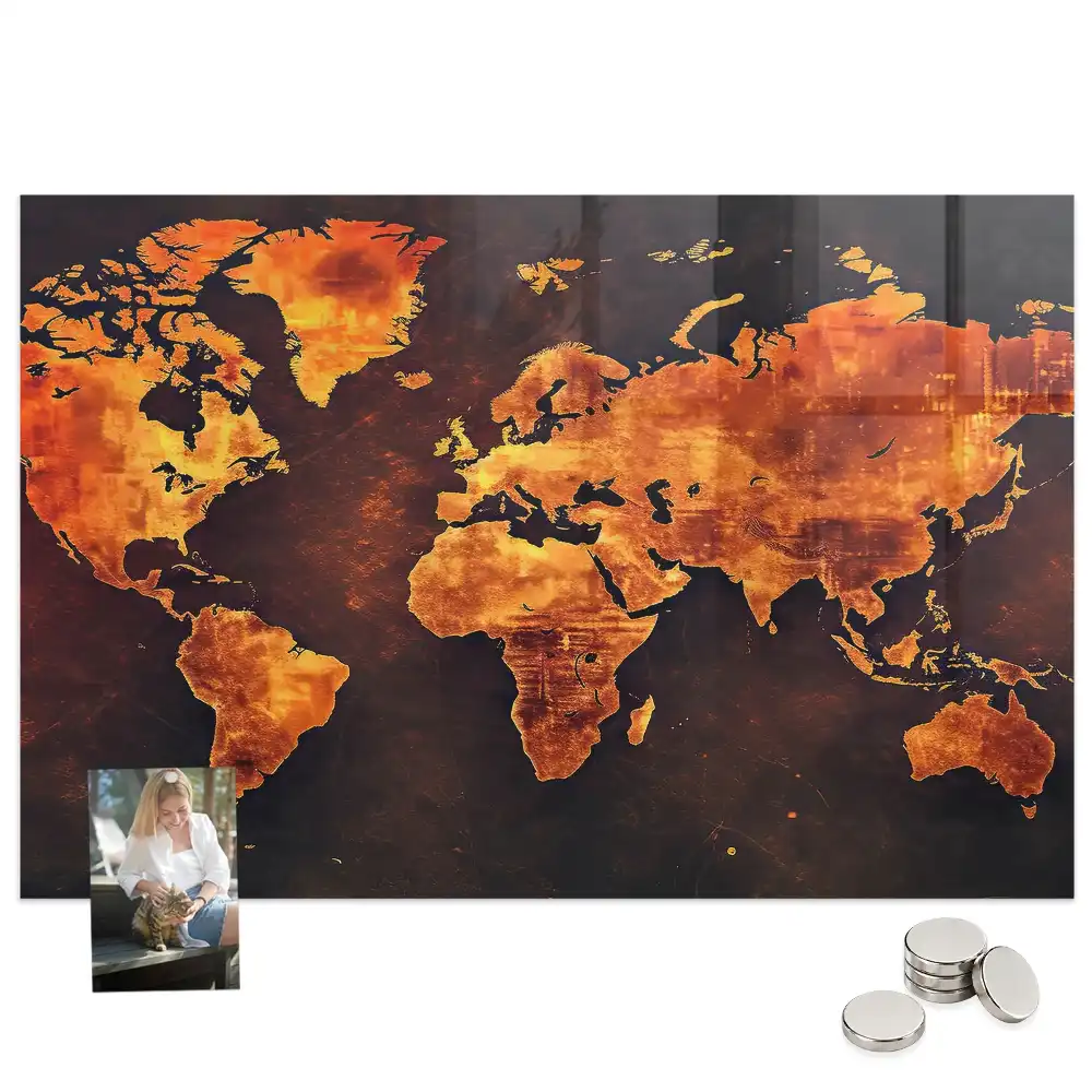 Tableau magnétique en verre avec carte du monde