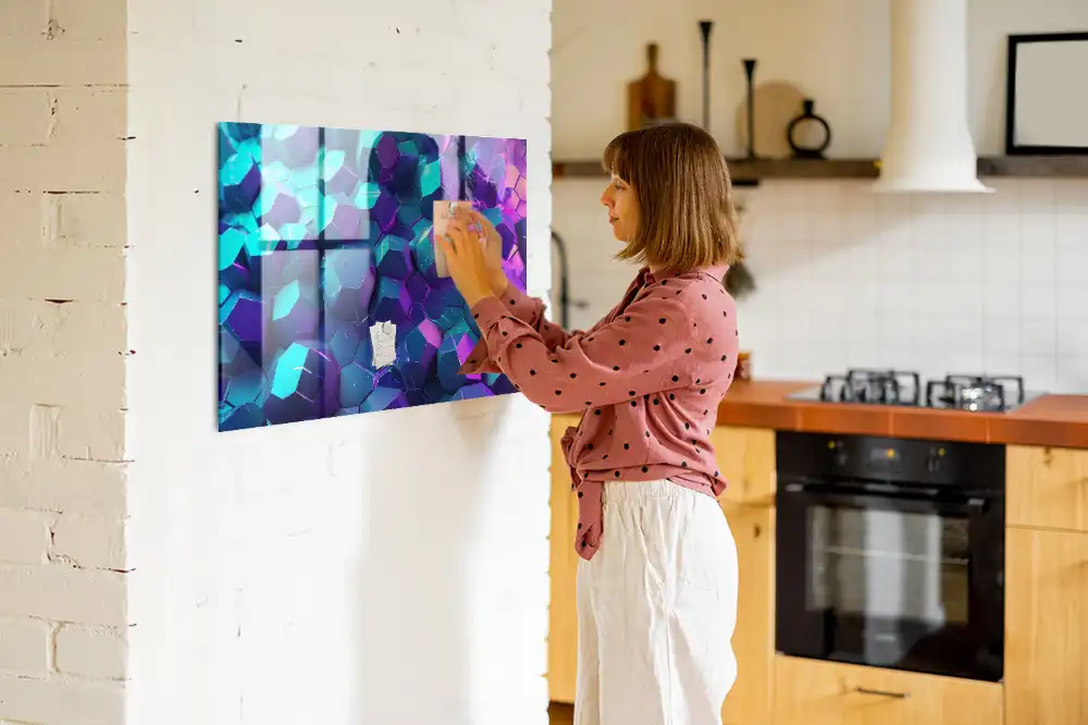 Tableau magnétique en verre motif géométrie spatiale