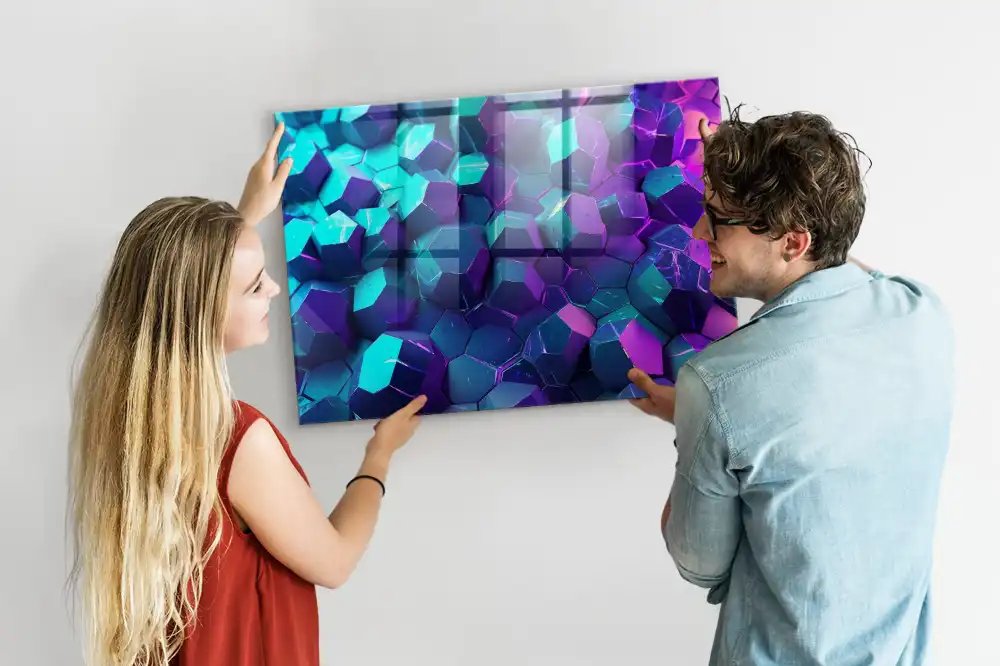 Tableau magnétique en verre motif géométrie spatiale
