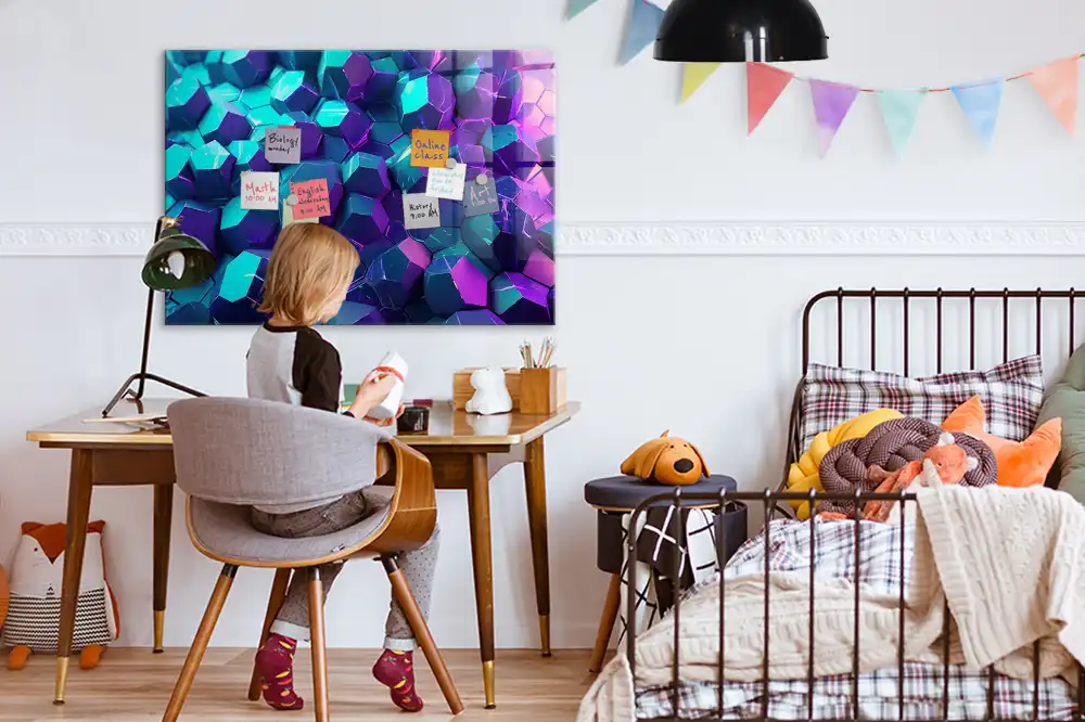 Tableau magnétique en verre motif géométrie spatiale
