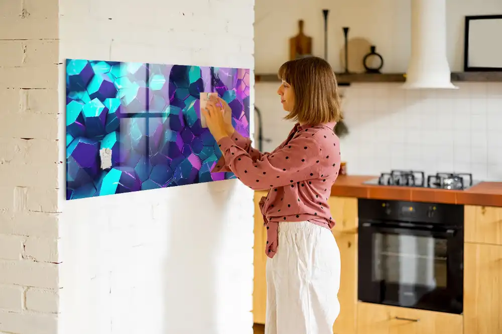 Tableau magnétique en verre motif géométrie spatiale