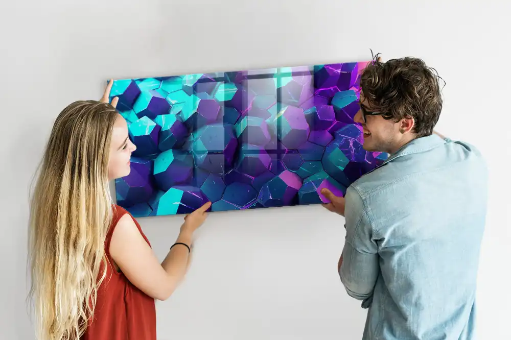 Tableau magnétique en verre motif géométrie spatiale