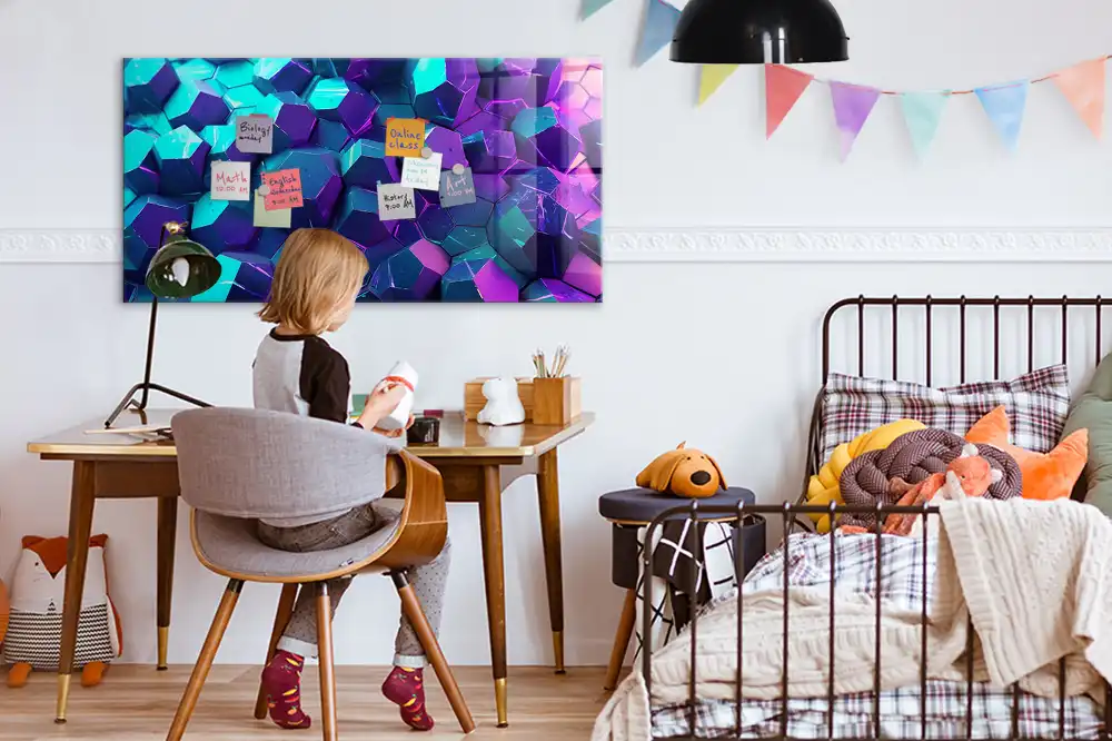 Tableau magnétique en verre motif géométrie spatiale