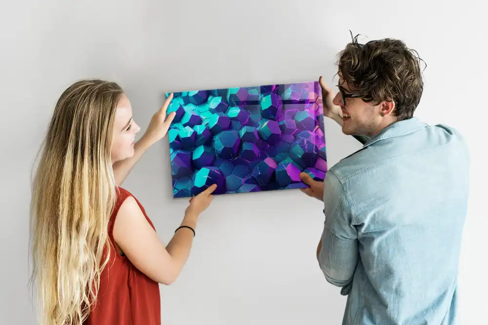 Tableau magnétique en verre motif géométrie spatiale